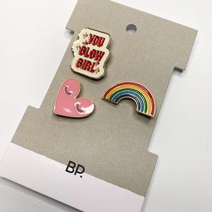 NEW BP set of 3 enamel pins: you go glow girl rainbow sleepy heart